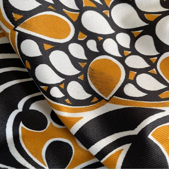 Vintage 70s 1971 Ameritex Co Polyester Mod Fabric Black Golden Tan White 66x64” - Picture 5 of 6